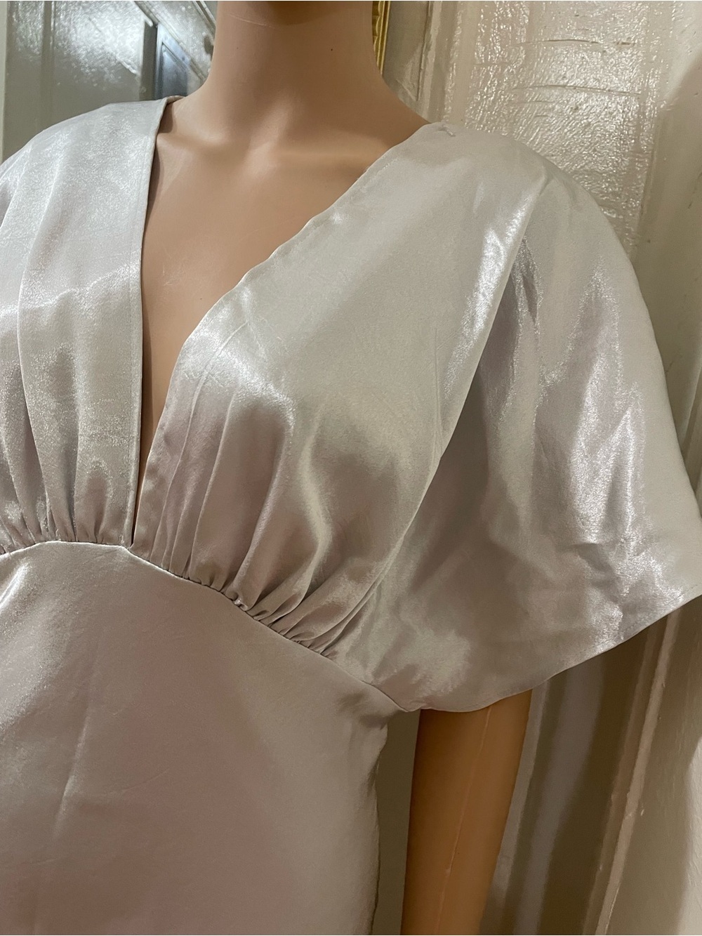 Free People Silver Satin V-Neck Maxi Dress - Picture 12 of 15